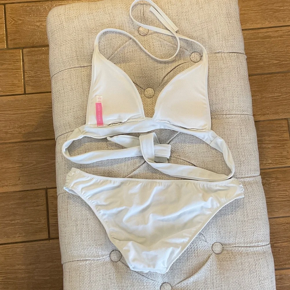 Victoria's Secret White Bikini with Pink Logo Print - Picture 3 of 3